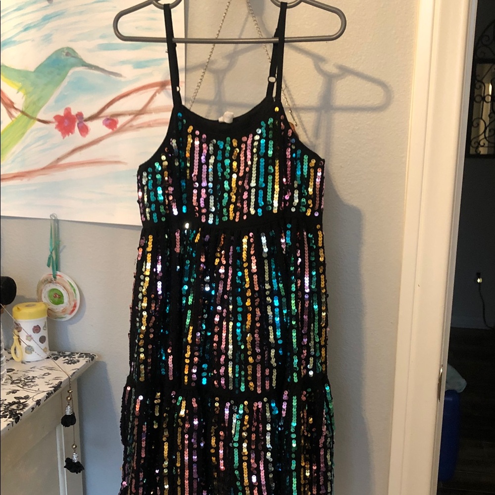 Cotton On Black Multicolor Sequin Girls' Dress